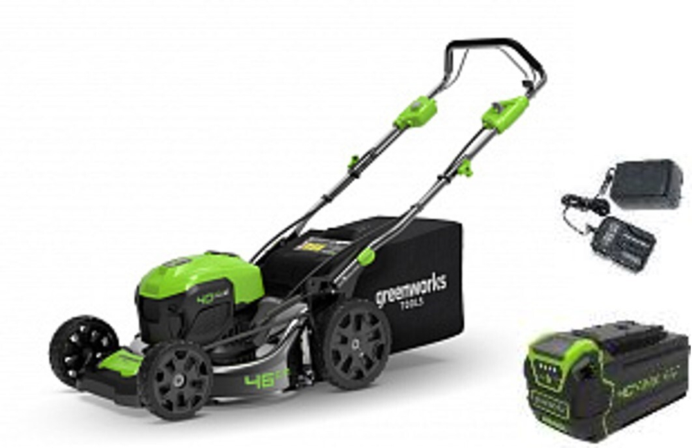 Газонокосилка аккумуляторная Greenworks Арт.2506807UG, 40V, 46см, самоходная, бесщеточная, c 1хАКБ 5 Ач и ЗУ