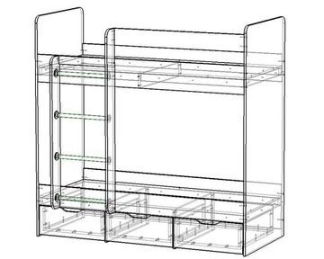 Кровать ЛАВОРО-3  1600-700 /1632*1604*852/ левая вулканический серый / вулканический серый
