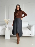 Юбка кожаная трапеция миди