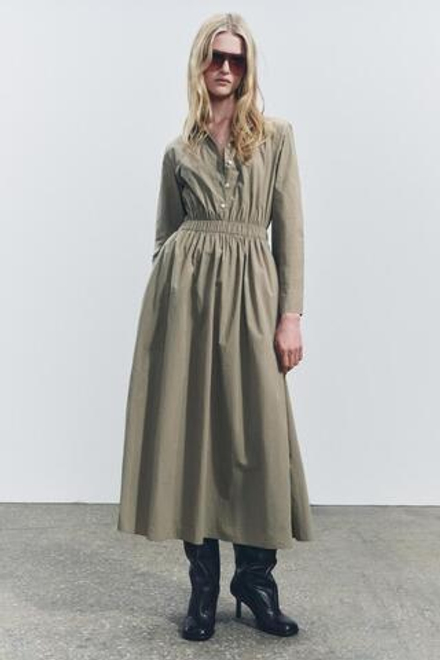 ZARA ПЛАТЬЕ-РУБАШКА МИДИ — ZW COLLECTION, ХАКИ