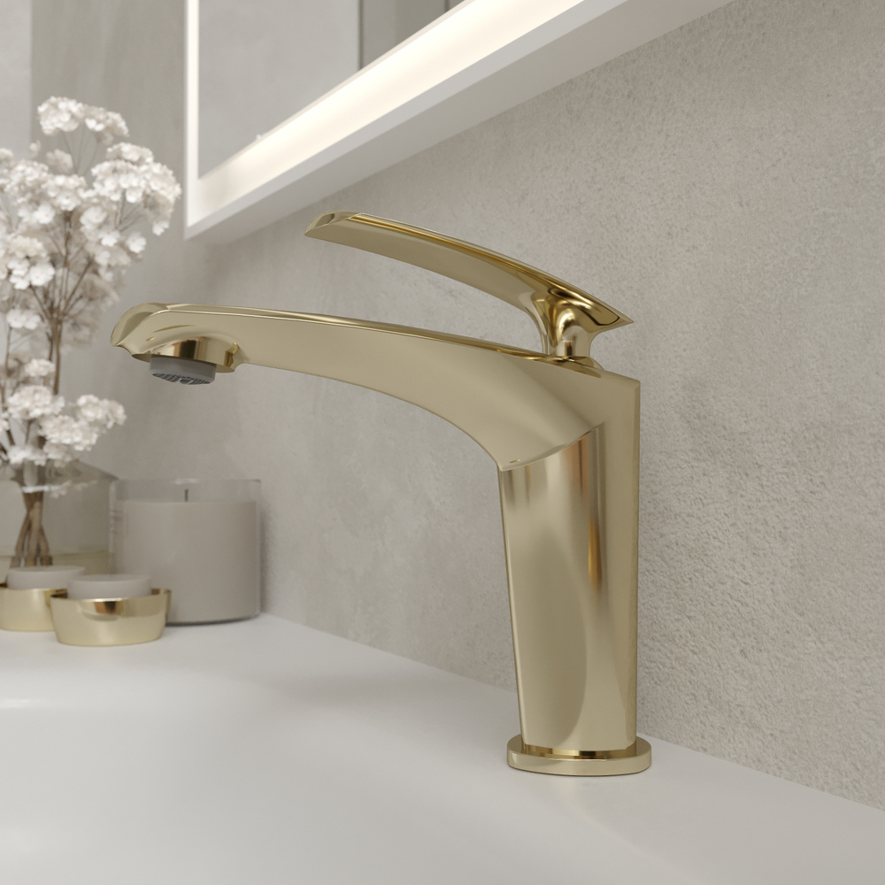 Смеситель для раковины STWORKI Гётеборг S03010GG глянцевое золото