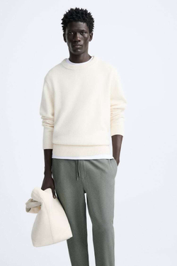 ZARA БРЮКИ EASY CARE С ПОЯСОМ НА ШНУРКЕ, ОЛИВКОВЫЙ