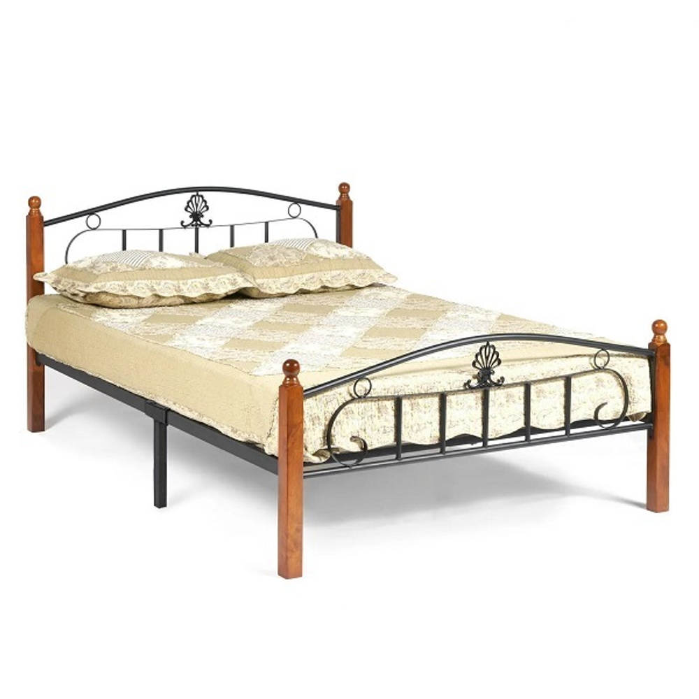 Кровать РУМБА (AT-203)/ RUMBA -дерево гевея/металл, 160*200 см (middle bed), красный дуб/черный