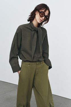 ZARA РУБАШКА В КЛЕТКУ С ПЛАТКОМ — ZW COLLECTION, ХАКИ