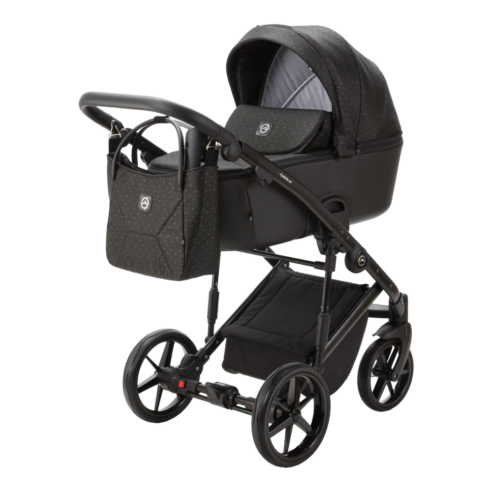 Детская универсальная коляска Adamex MOBI LUX PS-47 (2в1) Черный с блёстками, черная экокожа