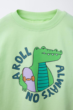 ZARA ФУТБОЛКА С АНИМАЛИСТИЧЕСКИМ ПРИНТОМ, СВЕТЛО-ЗЕЛЕНЫЙ