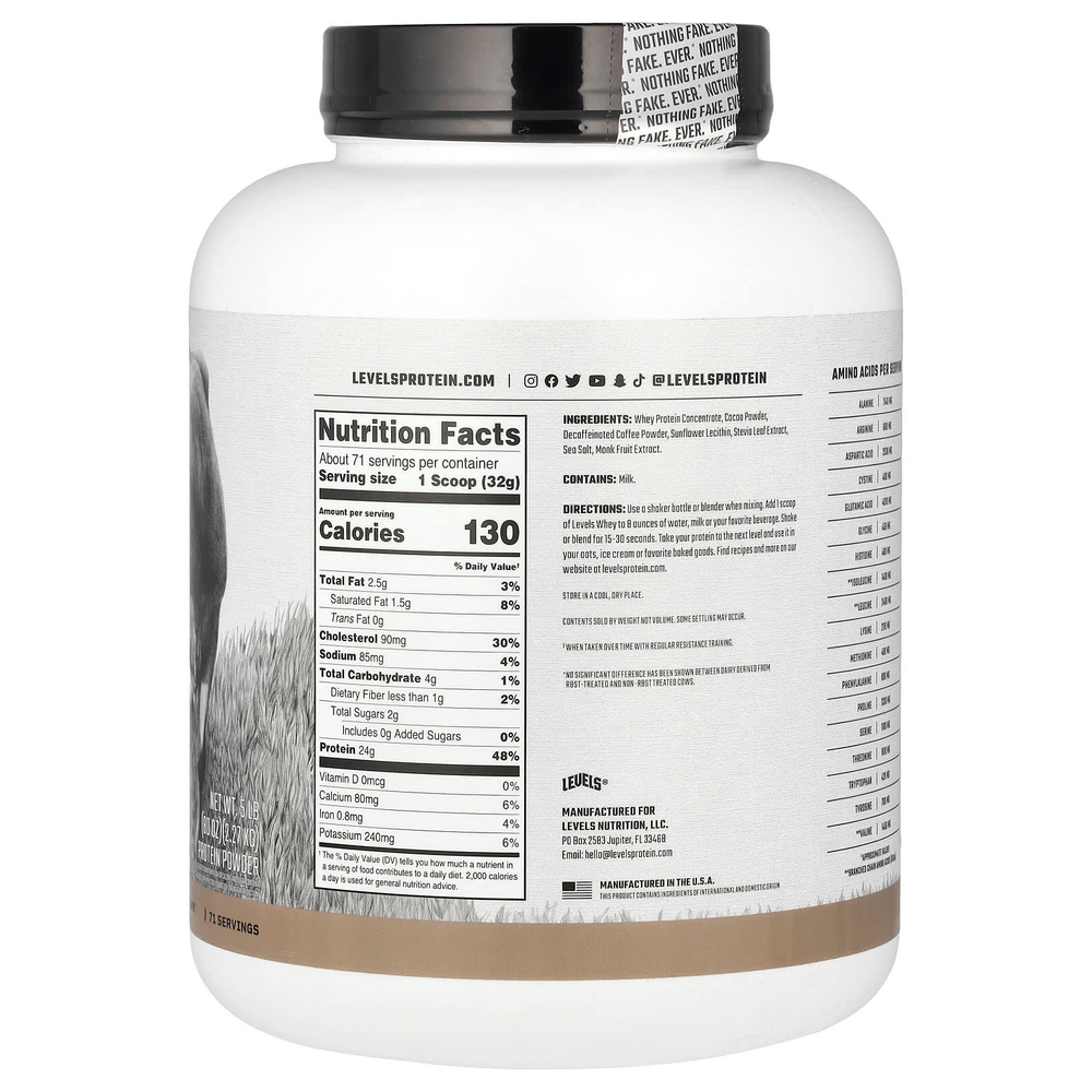 Levels, Порошок из сывороточного протеина от травяного откорма, шоколадный мокко, 2,27 кг (5 фунтов)