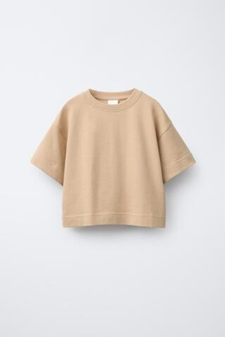 ZARA ОДНОТОННАЯ ФУТБОЛКА HEAVY WEIGHT, МЯГКИЙ КАШТАНОВЫЙ