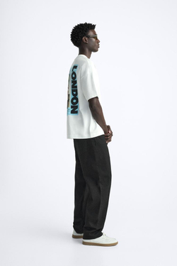 ZARA ФУТБОЛКА С ПРИНТОМ И НАДПИСЬЮ, БЕЛЫЙ