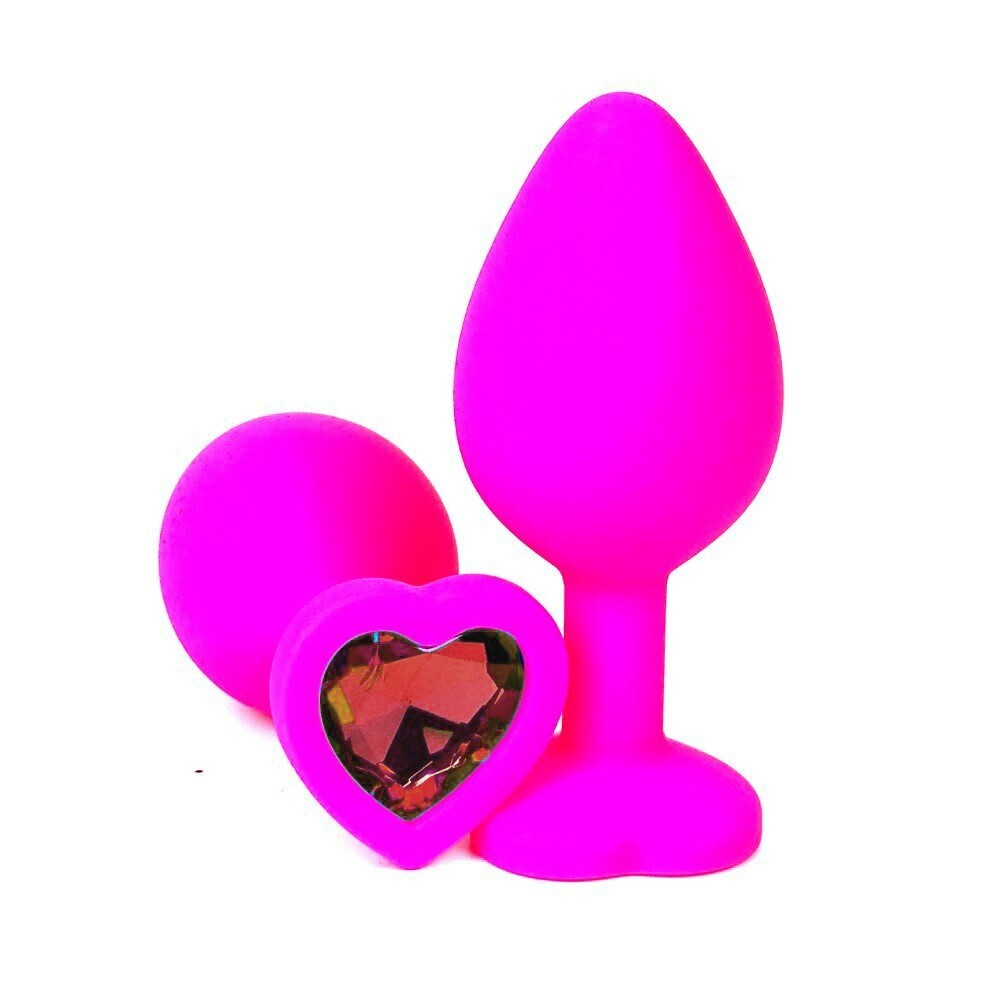 Анальная втулка фуксия с кристаллом сердце Small красный 7 см