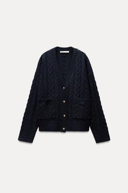 ZARA КАРДИГАН С УЗОРОМ «КОСЫ», МОРСКОЙ СИНИЙ