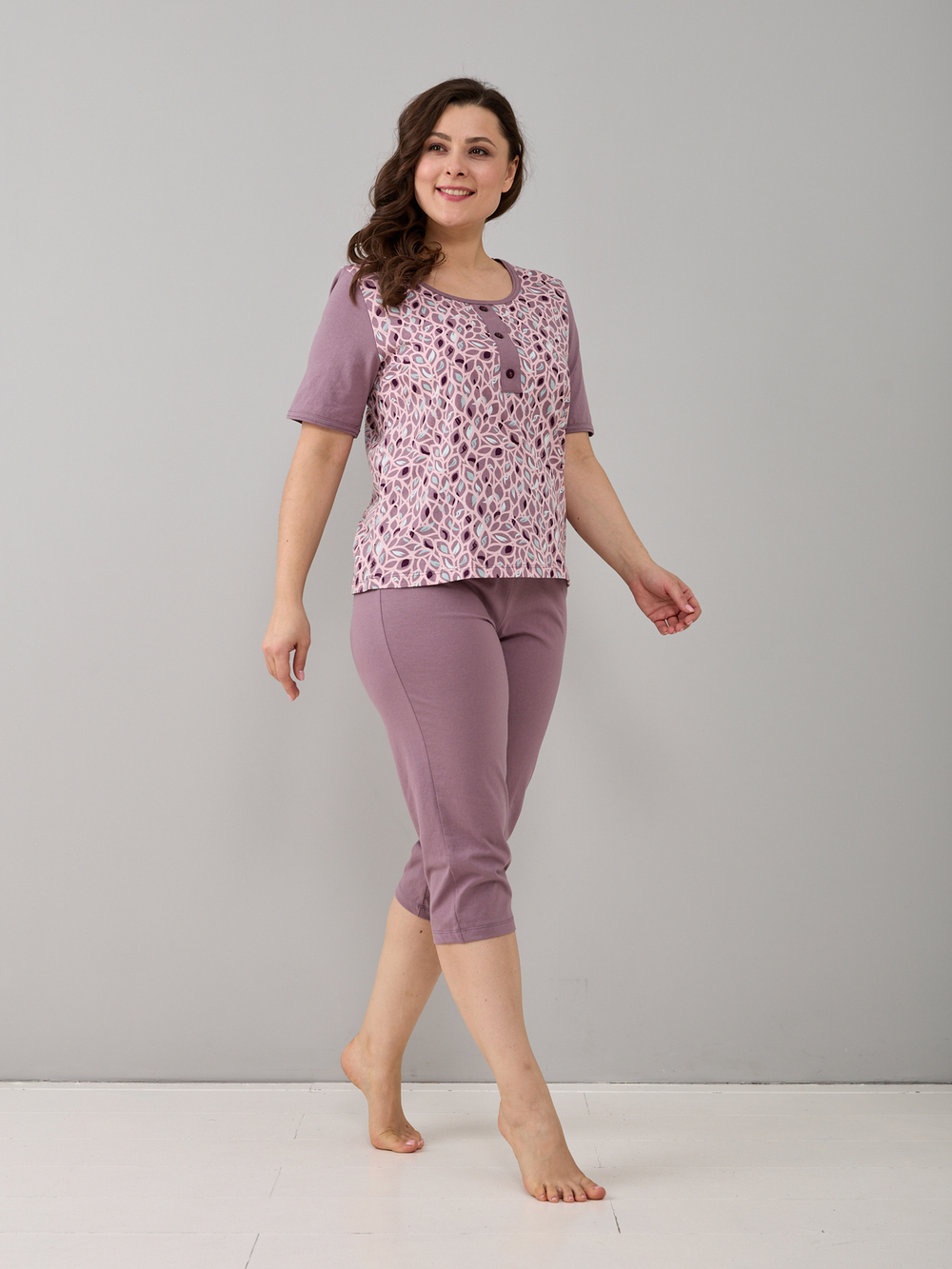 Пижама с бриджами КД-063/кофементол-листочки