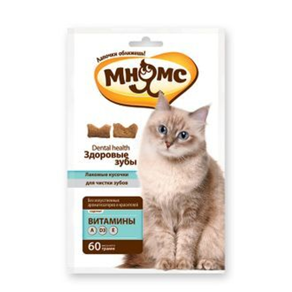 Мнямс Лакомство для кошек Хрустящие подушечки с цыпленком "Здоровые зубы" 60 г