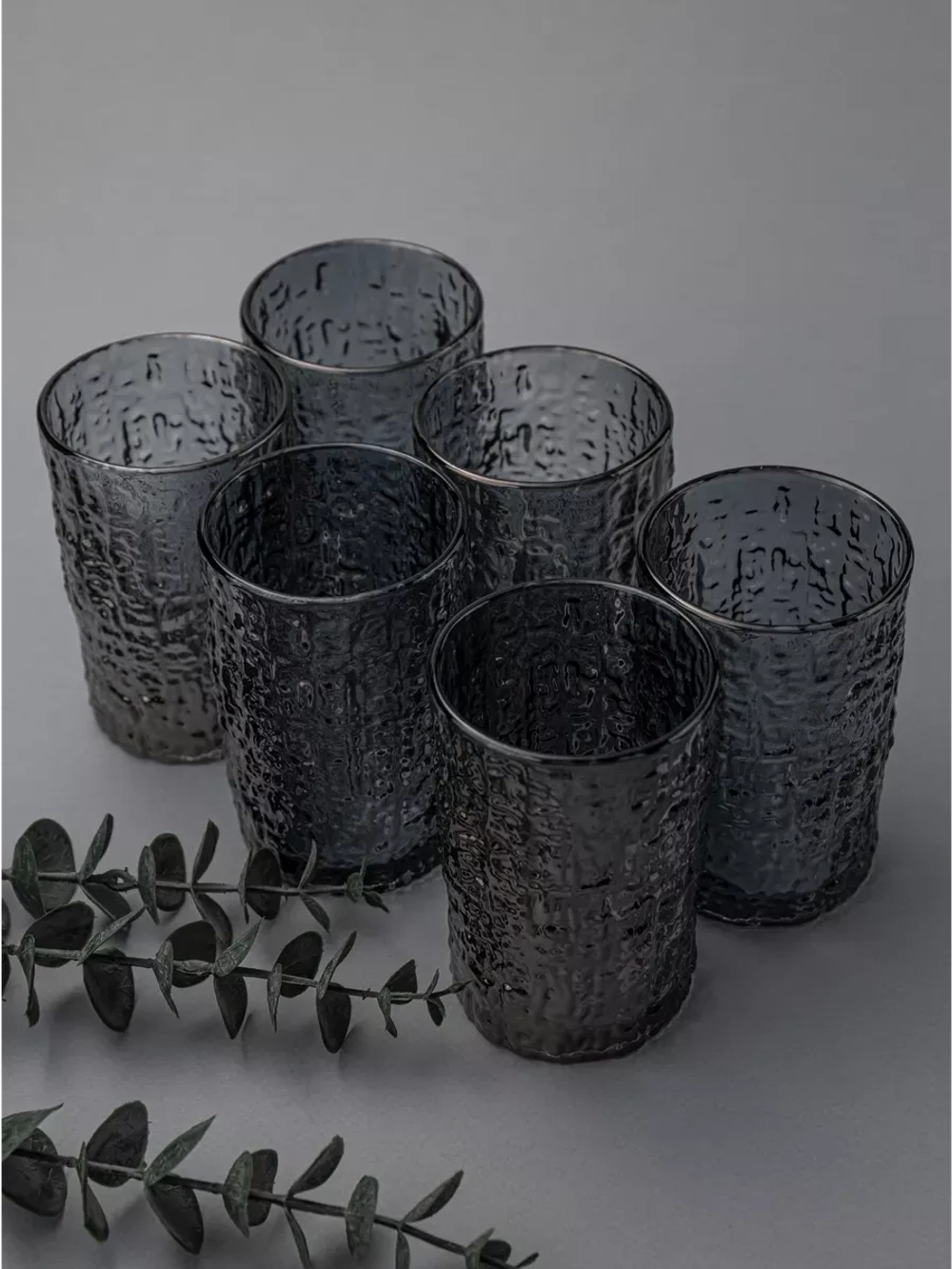 Набор стаканов с рельефным узором, 240 мл. 6 шт. Серые