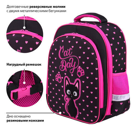 Ранец BRAUBERG KIDS STANDARD, 2 отделения, "Amazed cat", 36х28х14 см, 271386