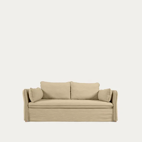 Диван-кровать Tanit бежевый с ножками из массива бука с натуральной отделкой 210 см