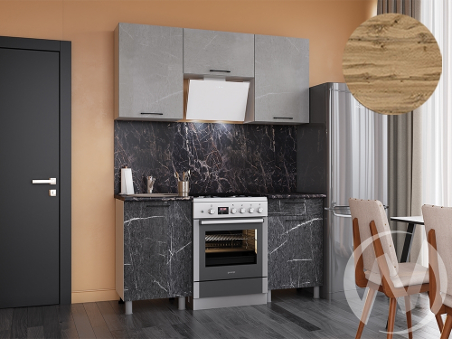 Кухня Мэйбл 1.6м с окапом (корпус белый/мрамор лайт; мрамор дарк)