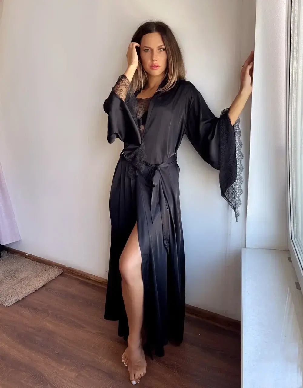 Халат-кимоно в пол Melissa Черный