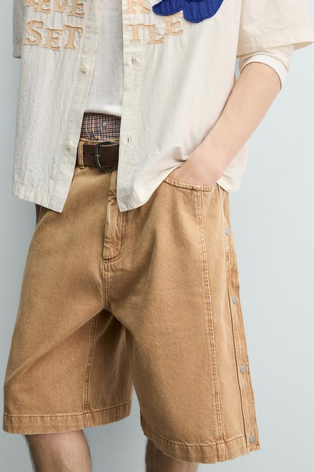 ZARA ШОРТЫ BAGGY FIT С ПУГОВИЦАМИ, РЫЖЕВАТО-КОРИЧНЕВЫЙ