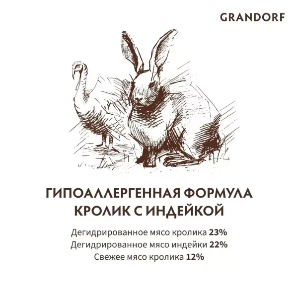 Сухой корм Grandorf DOG Rabbit&Turkey MED&MAXI для взрослых собак средних и крупных пород, кролик с индейкой
