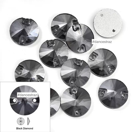 Стразы пришивные, Rivoli, Black Diamond (A3), 12mm, (48 ea/pkg), (F2)
