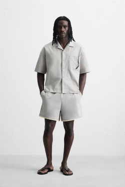 ZARA ШОРТЫ С КОНТРАСТНОЙ ОТДЕЛКОЙ, ЖЕМЧУЖНО-СЕРЫЙ