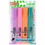 Набор текстовыделителей 4 ПАСТЕЛЬНЫХ ЦВЕТА, АССОРТИ, STAFF College «STICK PASTEL», линия письма 1-4 мм, скошенный наконечник, 2 упаковки.