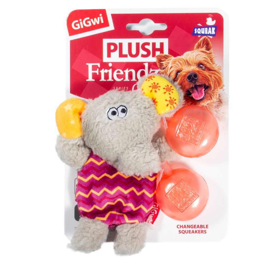 Gigwi PLUSH FRIENDZ игрушка для собак слон со сменными пищалками 13 см