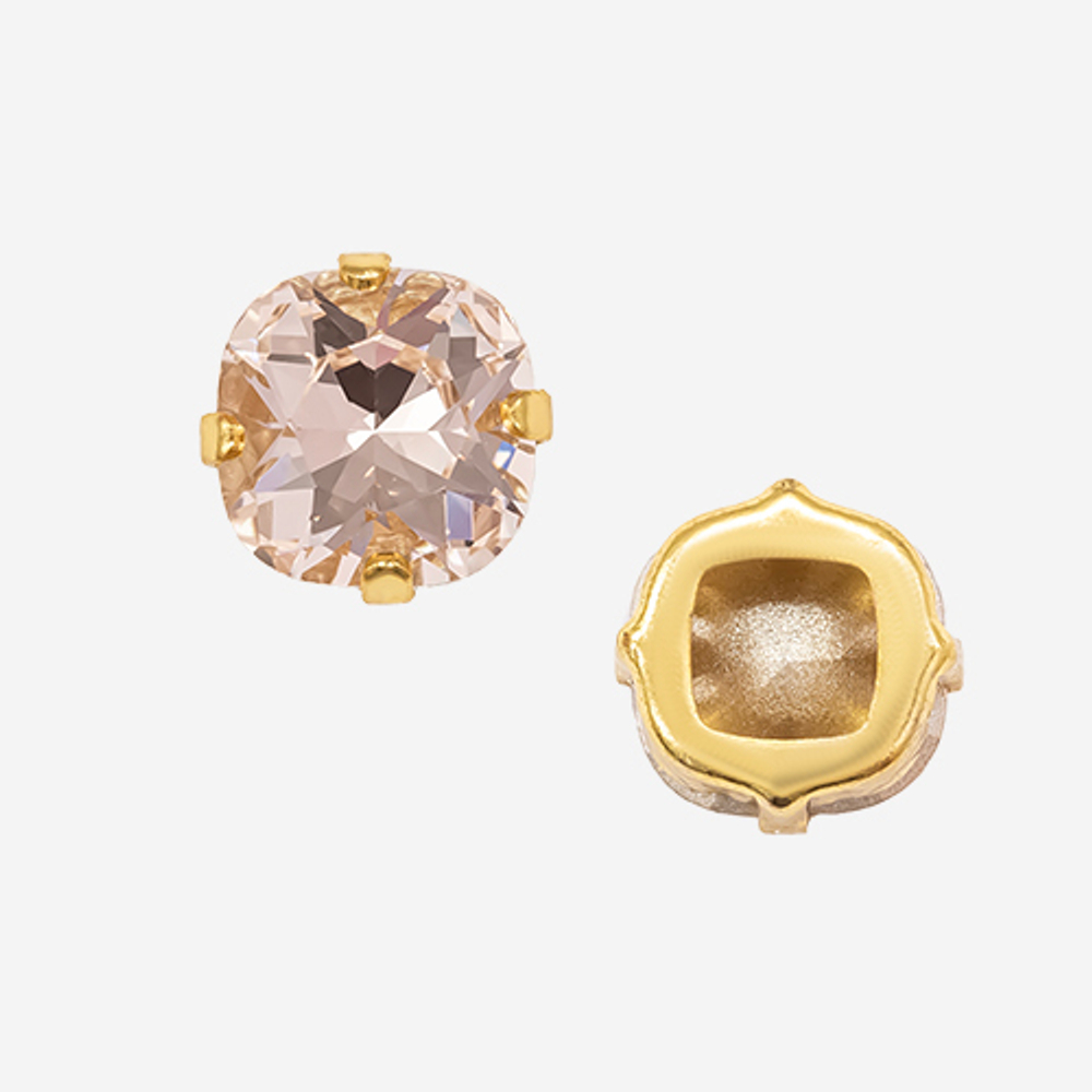 Кристалл Кушон (Сushion) в цапах, оттенок "Light Peach", 9,2мм, позолота