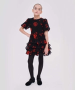 Fifi, платье детское из черного шифона с крупными красными цветами