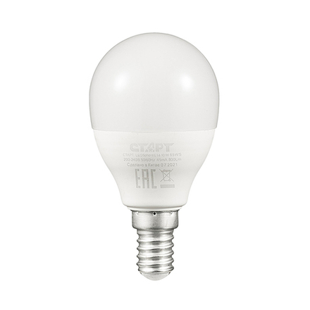 Лампа светодиодная LED Старт ECO Шар, E14, 10 Вт, 6500 K, холодный белый свет
