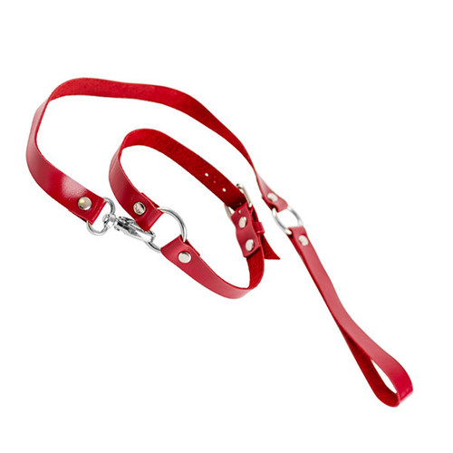 Красный чокер из натуральной кожи с поводком БДСМ Арсенал Valentine's Day Arsenal 20014