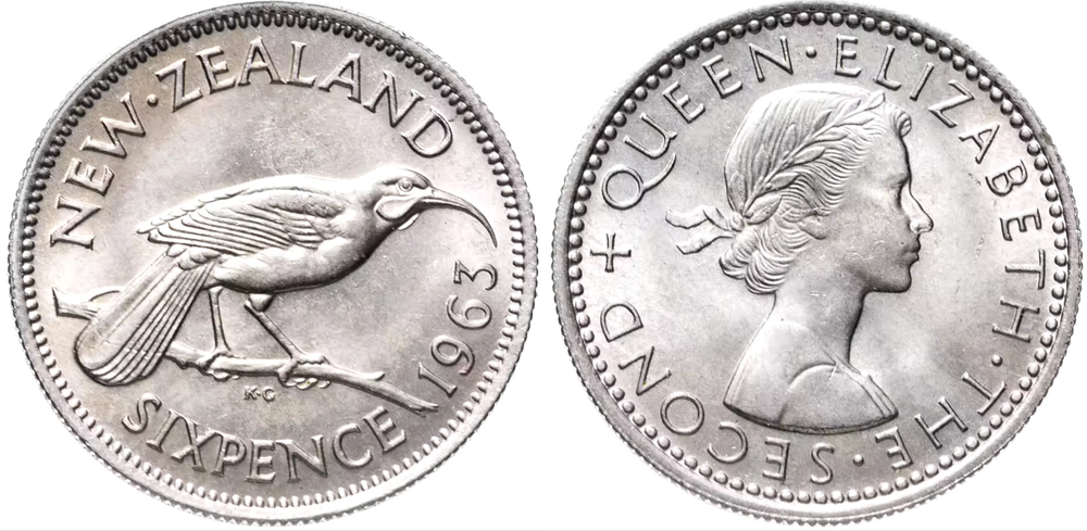 Новая Зеландия 6 пенсов, 1956 - 1965 Гуйя XF