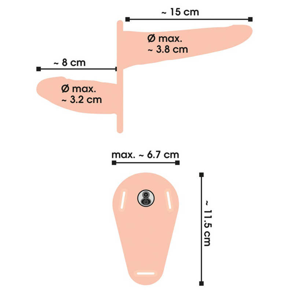 Телесный двойной вибрострапон с вибрацией Vibrating Double Strap-On - 15 см. (Цвет: телесный)