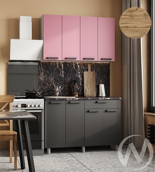 Кухня Кьяра 1.2м (корпус белый/карбон сакура; карбон вулкан) 26мм дуб вотан