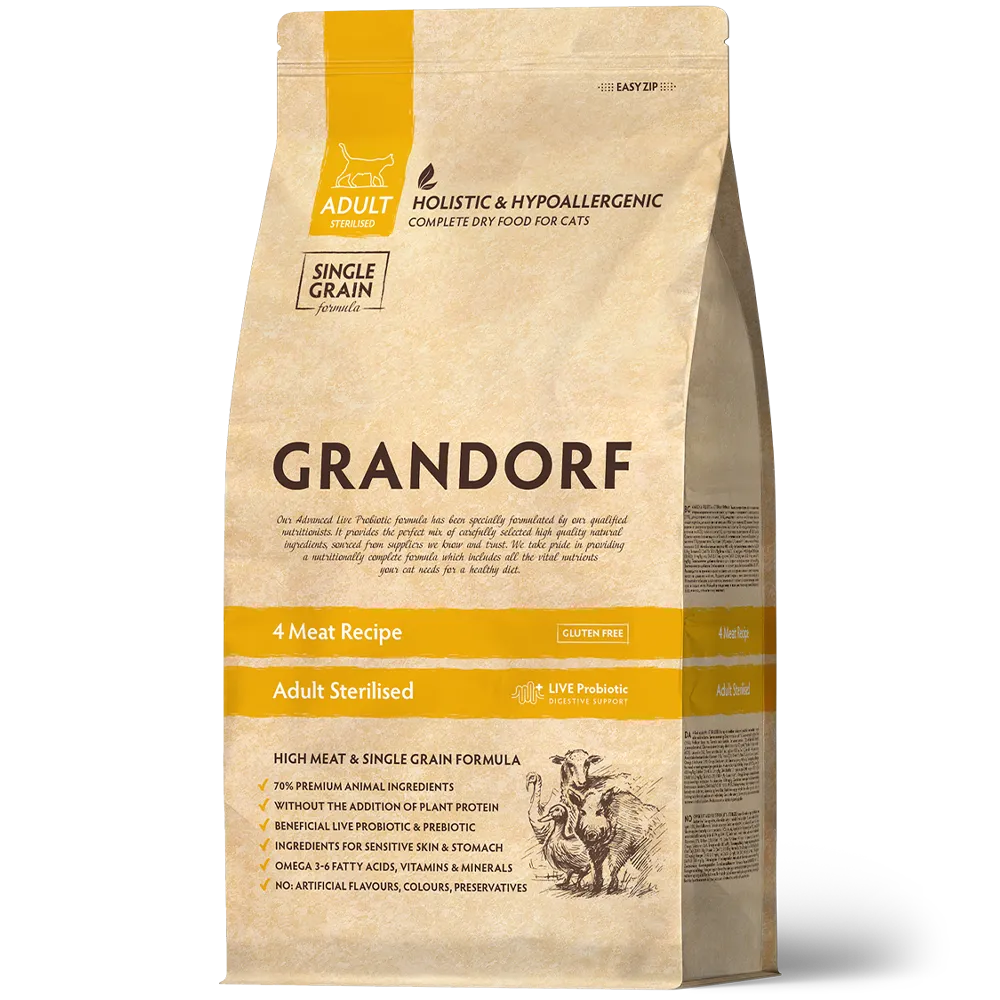 GRANDORF 4 вида мяса Для стерилизованных кошек и кастрированных котов