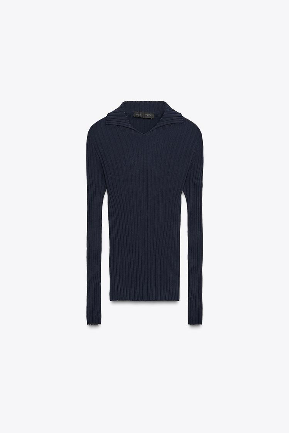 ZARA ДЖЕМПЕР С ВОРОТНИКОМ ПОЛО В РУБЧИК, МОРСКОЙ СИНИЙ