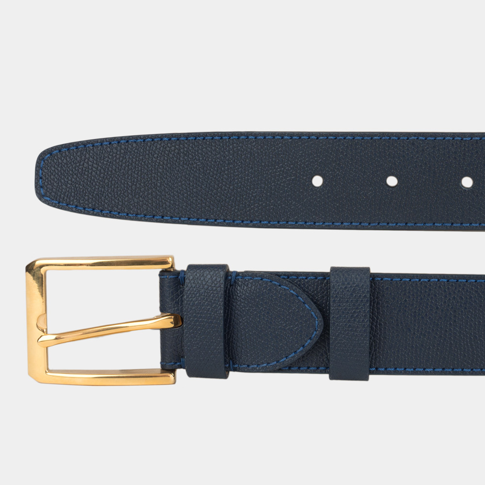 Ремень мужской 40 мм из кожи сафьяно, синего цвета