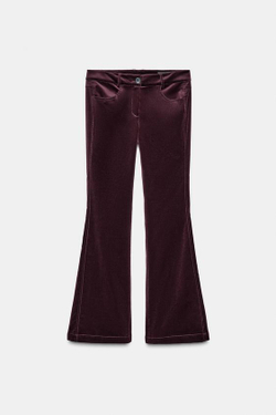 ZARA БАРХАТНЫЕ РАСКЛЕШЕННЫЕ БРЮКИ ZW COLLECTION, БУРГУНДИ