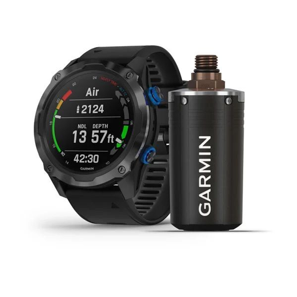 Комплект умные часы Garmin Descent MK2I, титановые с DLC-покрытием и черным ремешком + датчик Descent T1