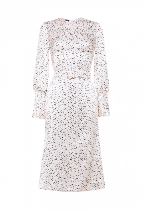 Платье шёлковое, юбка-годе белое с черным рисунком 04-04-22 SS