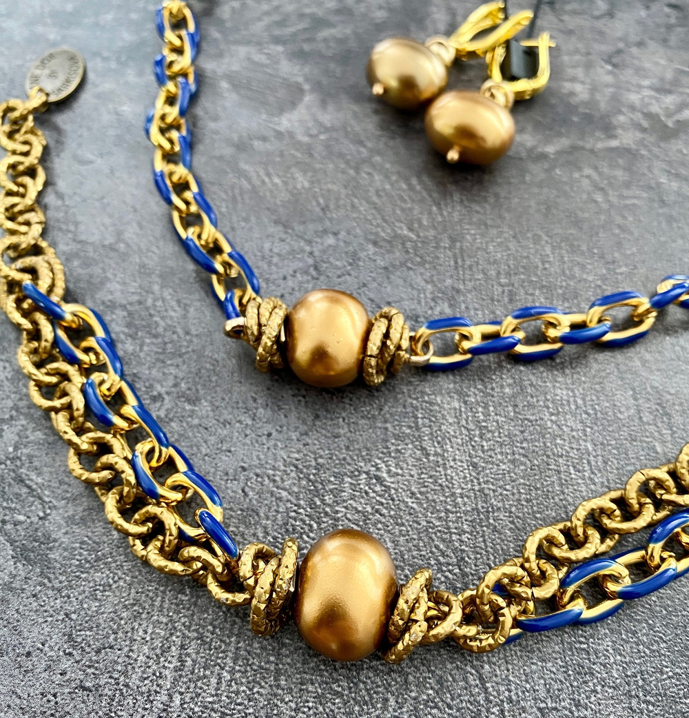 HMG 1332 Enamel chain 0.8cm blue браслет арт.1190
