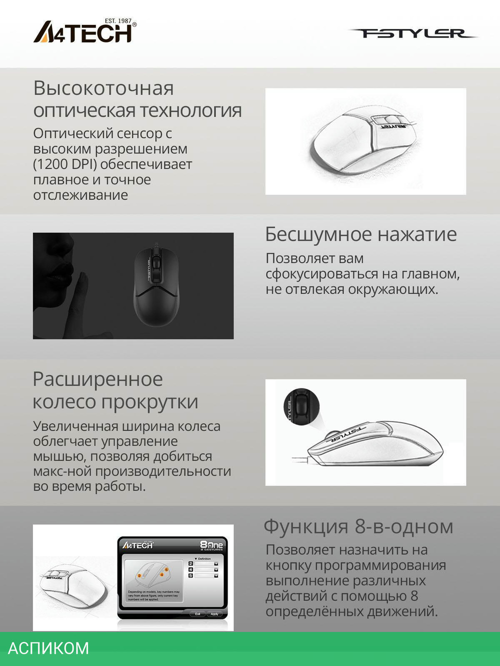 Мышь A4Tech Fstyler черный (FM12S)
