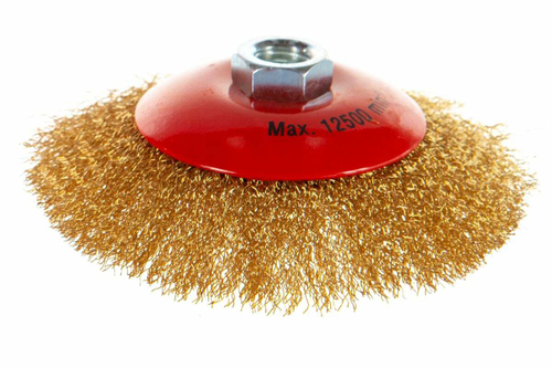 Щетка коническая для УШМ (латунированная проволока 0,3 мм, 125 мм) MIRAX 35143-125