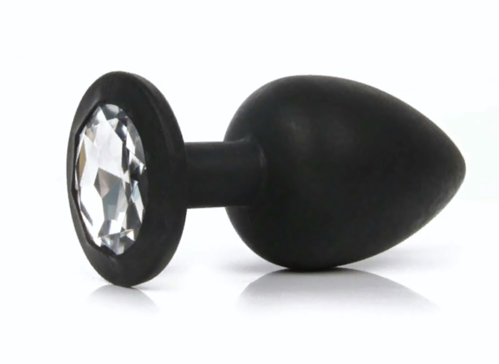 Анальная втулка черная с кристаллом Small прозрачный 7 см