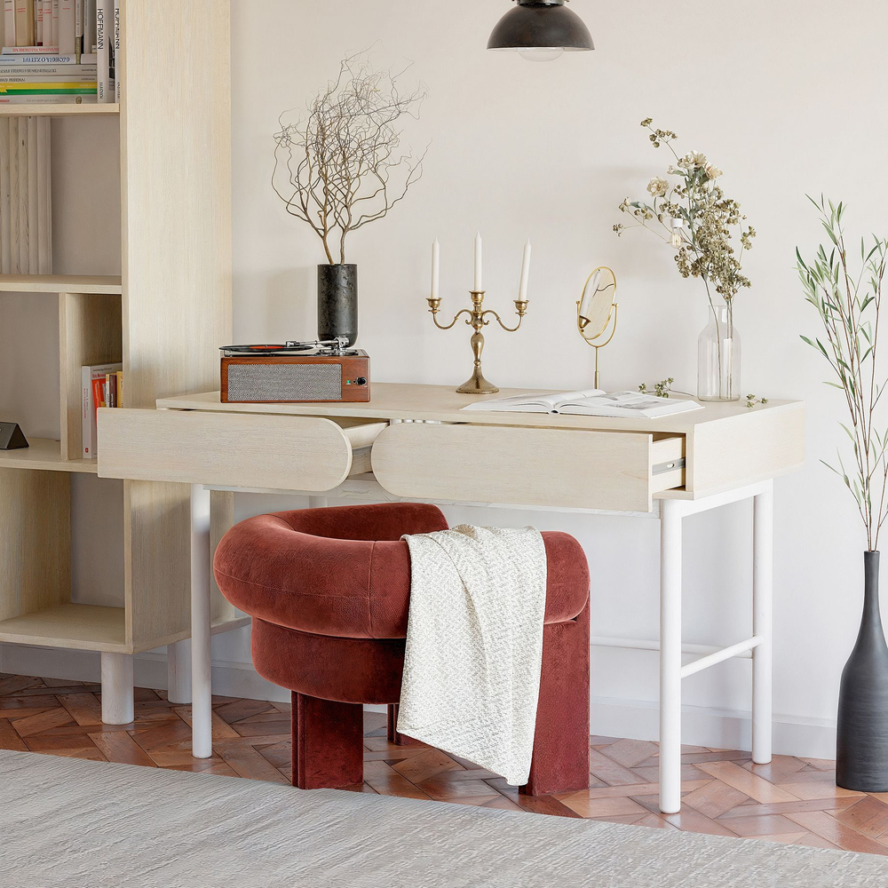 Стол письменный с 2 ящиками Ола 120х60х79 см, дизайнерский компьютерный стол на ножках, ЛДСП/сосна