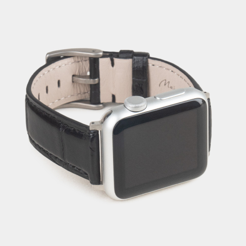 Ремешок для Apple Watch 44/45/46 mm из кожи аллигатора, черного цвета
