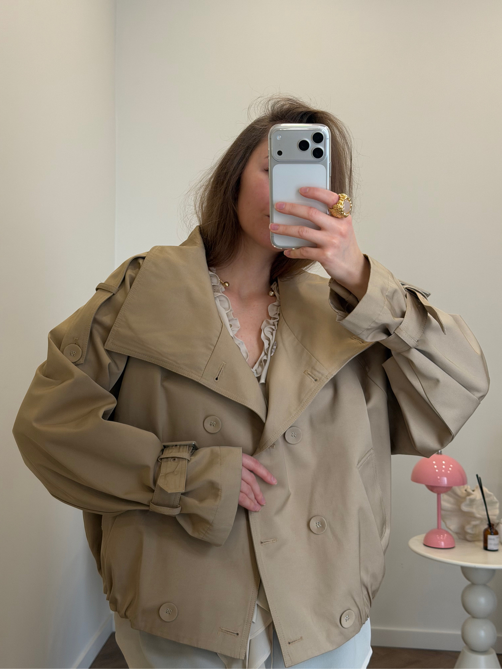 Тренч укороченный песочный