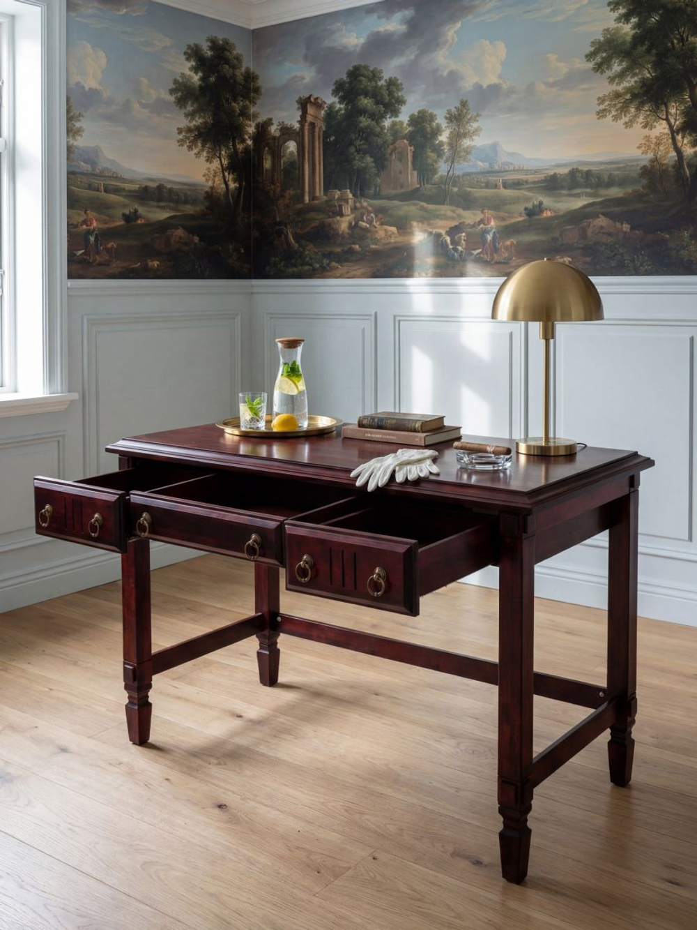 Стол письменный, 140х65х84, Джоли, компьютерный, с ящиками, массив березы, красный, MAKOSA