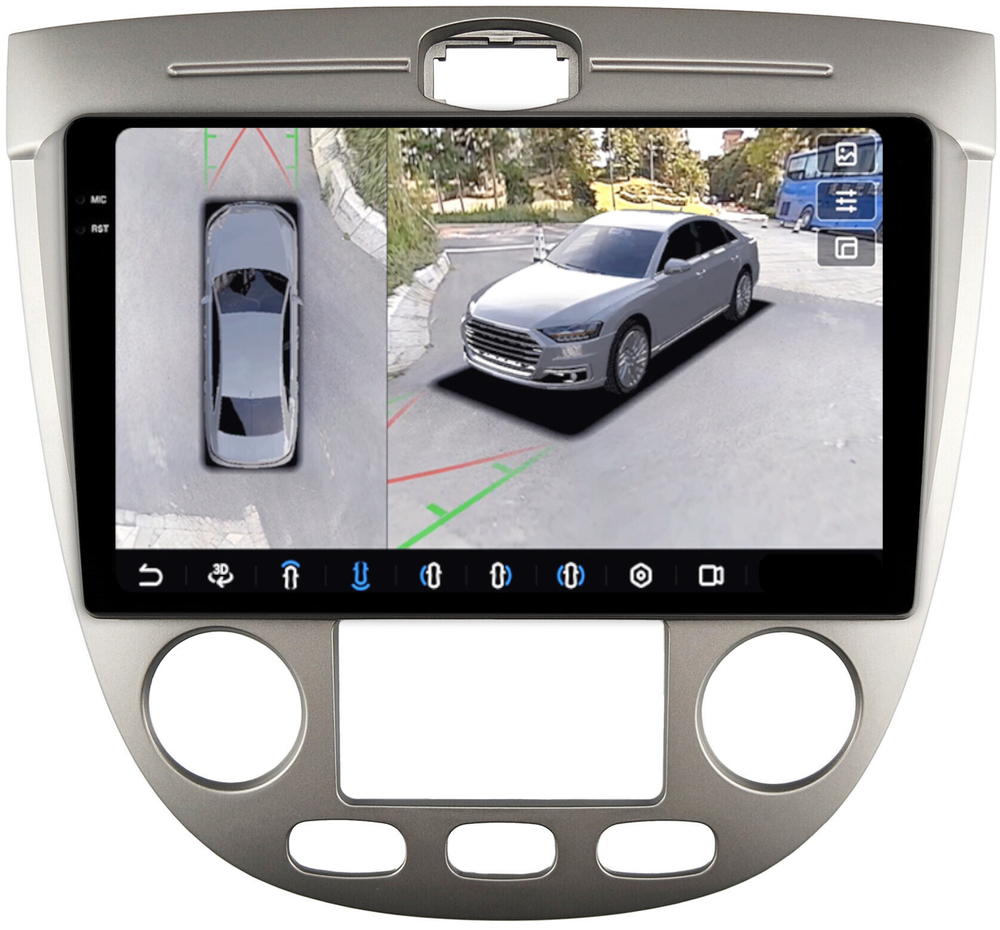 Магнитола для Chevrolet Lacetti хэтчбек (климат) - FarCar BX3038M-360 монитор 9.5" 2K QLED на Android 13, 6Гб+128Гб, CarPlay, 4G SIM-слот, 4 камеры в комплекте